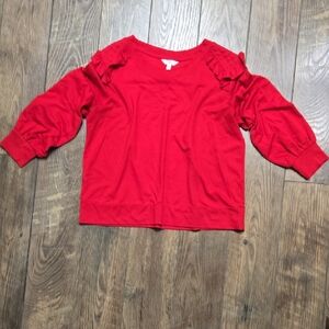 Time and Tru Red Long Sleeve Top with Ruffles